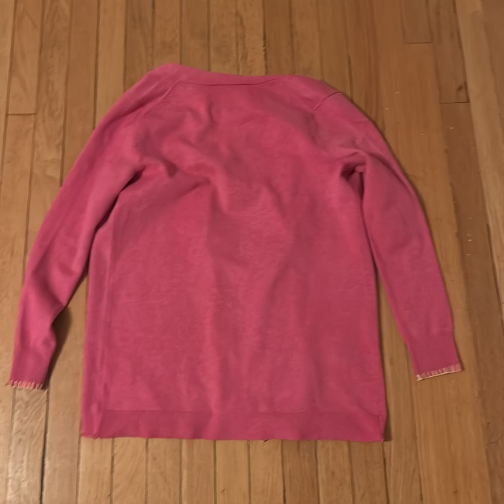 Kerri Rosenthal Size S Cardigan Sweater Pink Rainbow Heart Open Artsy XOKR - Picture 6 of 6